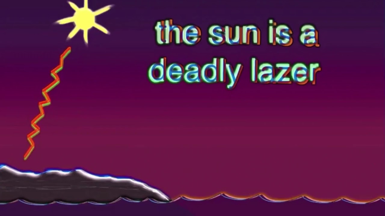 a bad drawing of the sun that says the sun is a deadly lazer
